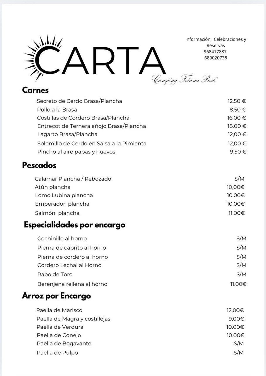 Carta de Camping Totana, página 2