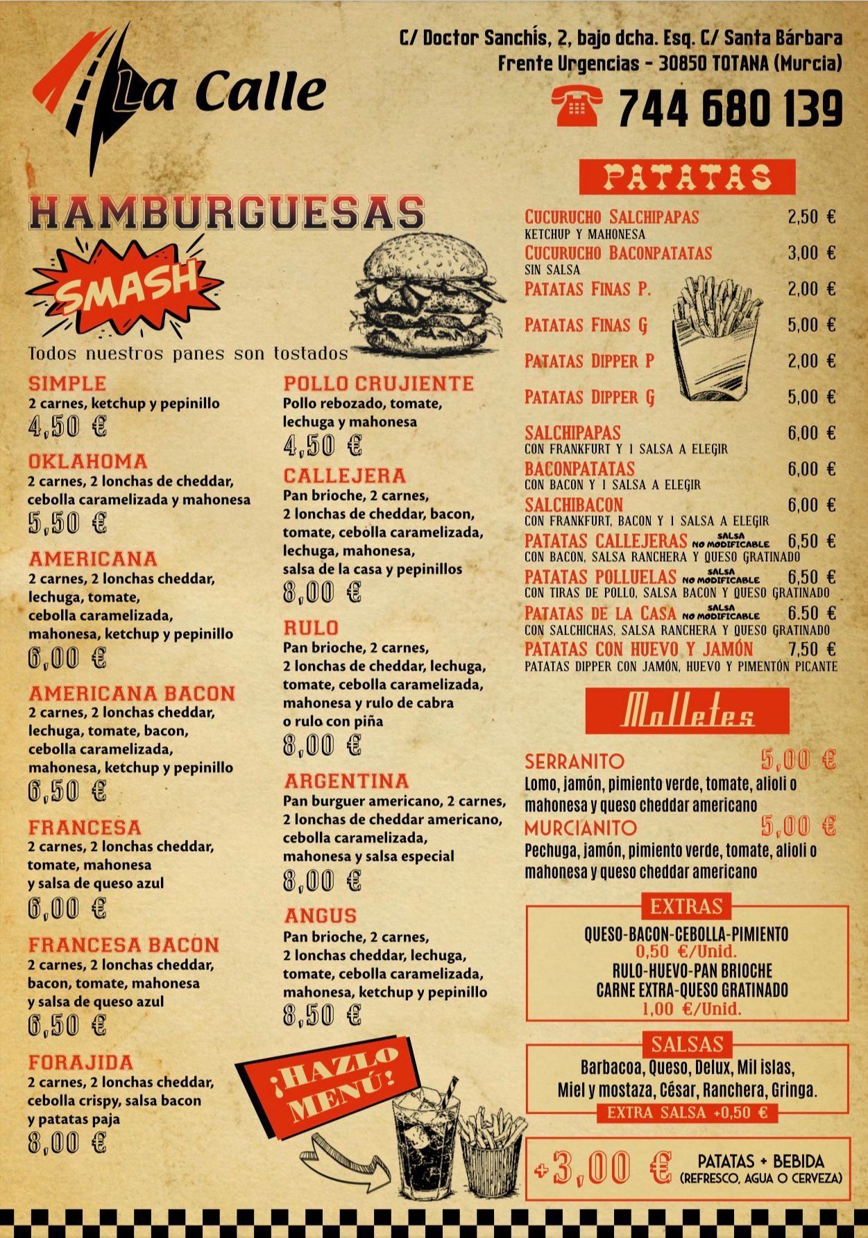 Carta de La Calle Bocateria, página 1