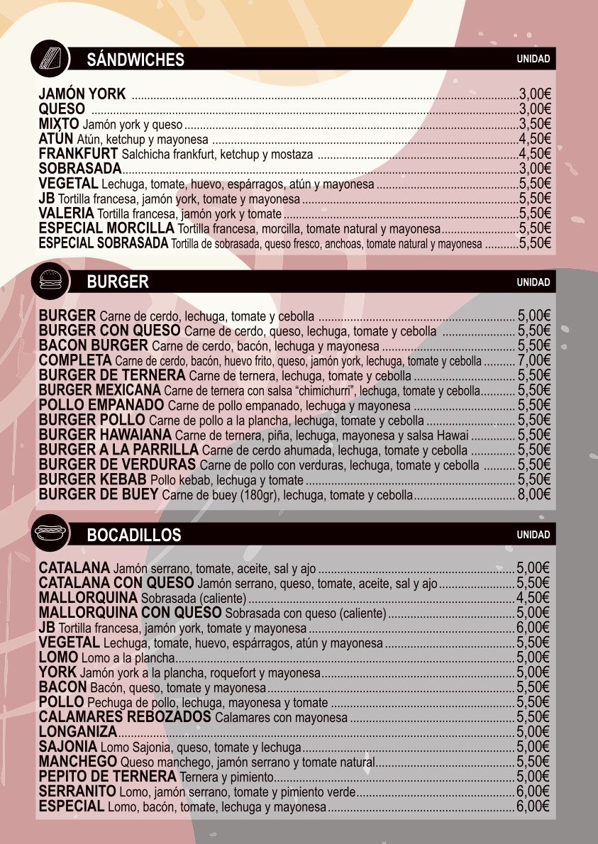 Carta de Pizzería - Burger J&B, página 3