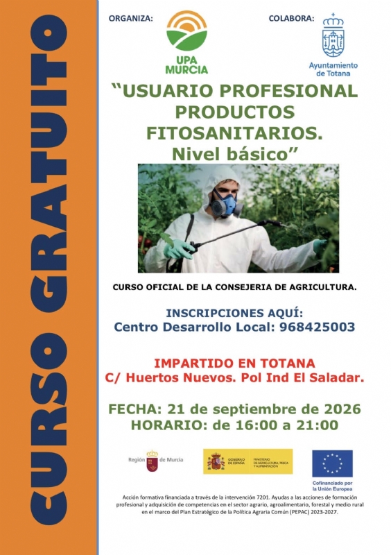 Se organiza en septiembre un nuevo Curso de Capacitación Profesional de Tratamientos con Productos Fitosanitarios, Nivel Básico