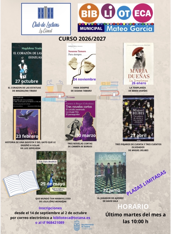 Abierto el período de inscripción hasta el 2 de octubre para participar en el Club de Lectura de la Biblioteca Municipal "Mateo García"