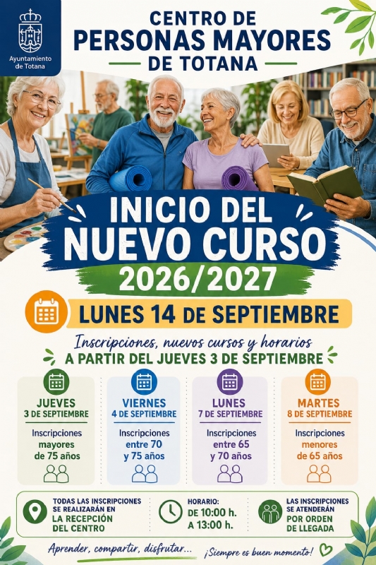 A partir del 2 de septiembre se abre el período de inscripciones de los talleres del Programa de Dinamización del Centro Municipal de Personas Mayores