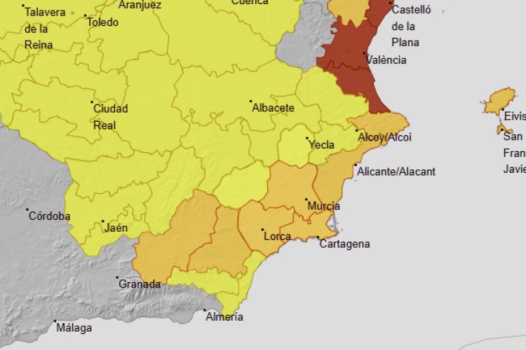 Activada la alerta naranja por fuertes lluvias y tormentas en la Región de Murcia para el viernes 2 de octubre
