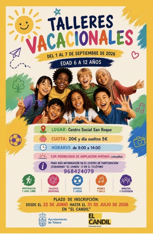 Se ofertan Talleres Vacacionales de Conciliación durante la primera semana de septiembre, antes del comienzo del nuevo curso escolar 2026/2027