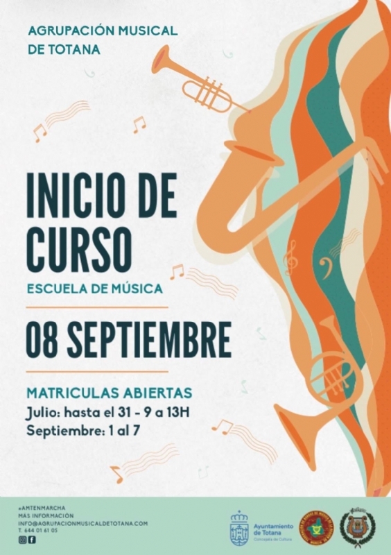 La Escuela de Música de la Agrupación Musical de Totana inicia el nuevo curso 2026/2027 el próximo 8 de septiembre